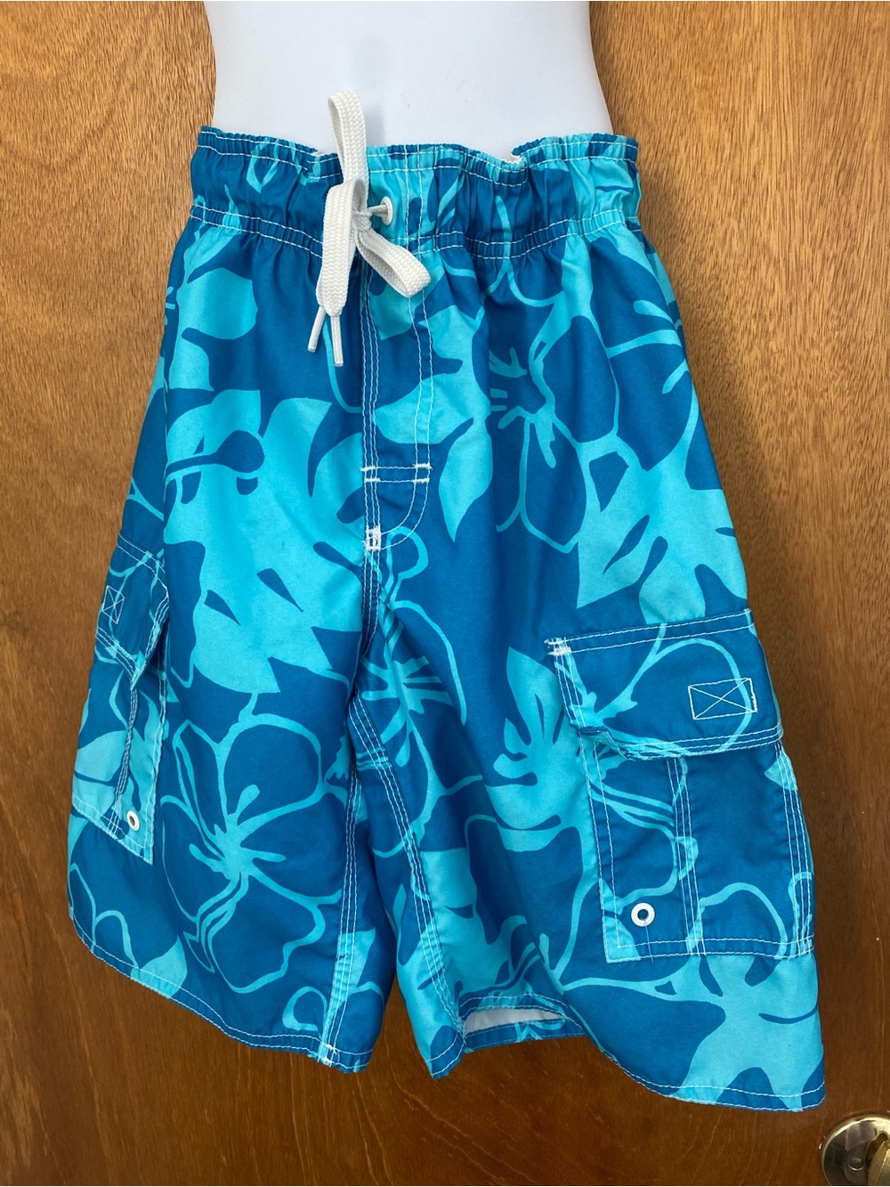Old Navy Teal and Aqua Floral Cargo Swim Shorts